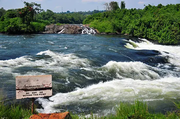 A close up shot of Bujagali falls along the River Nile in Jinja, Uganda