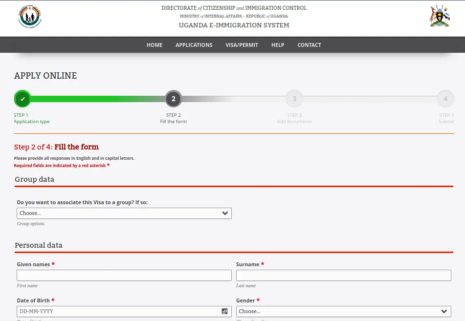 Uganda Immigration Portal application form for East Africa Tourist Visa