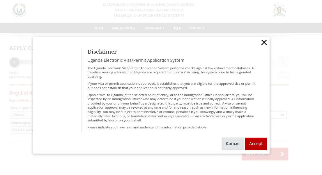 Uganda Immigration Portal accept disclaimer page Uganda Immigration Portal accept disclaimer page