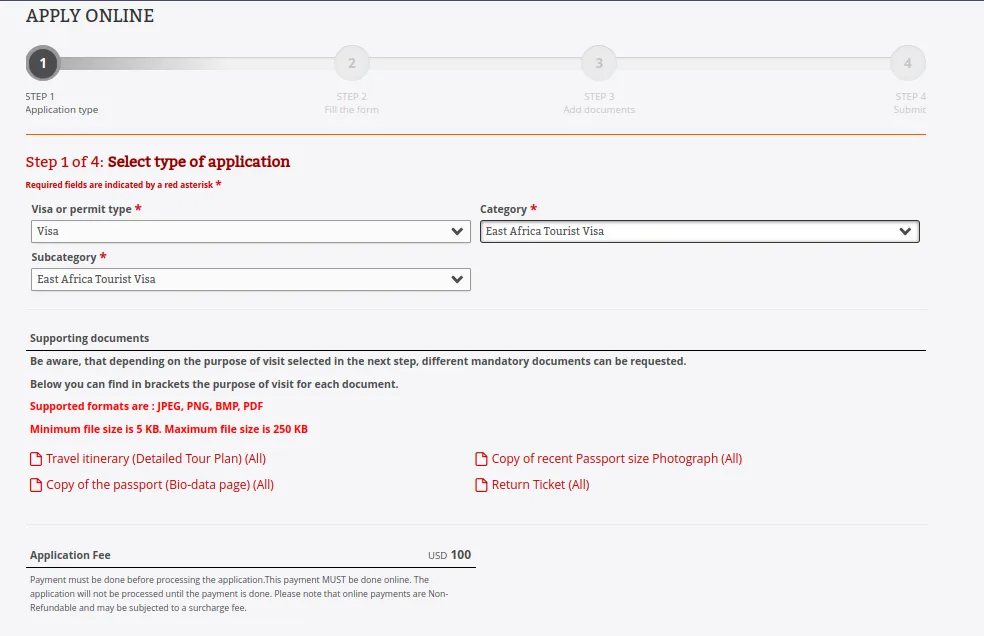 Uganda Immigration Portal select visa type page Uganda Immigration Portal select visa type page