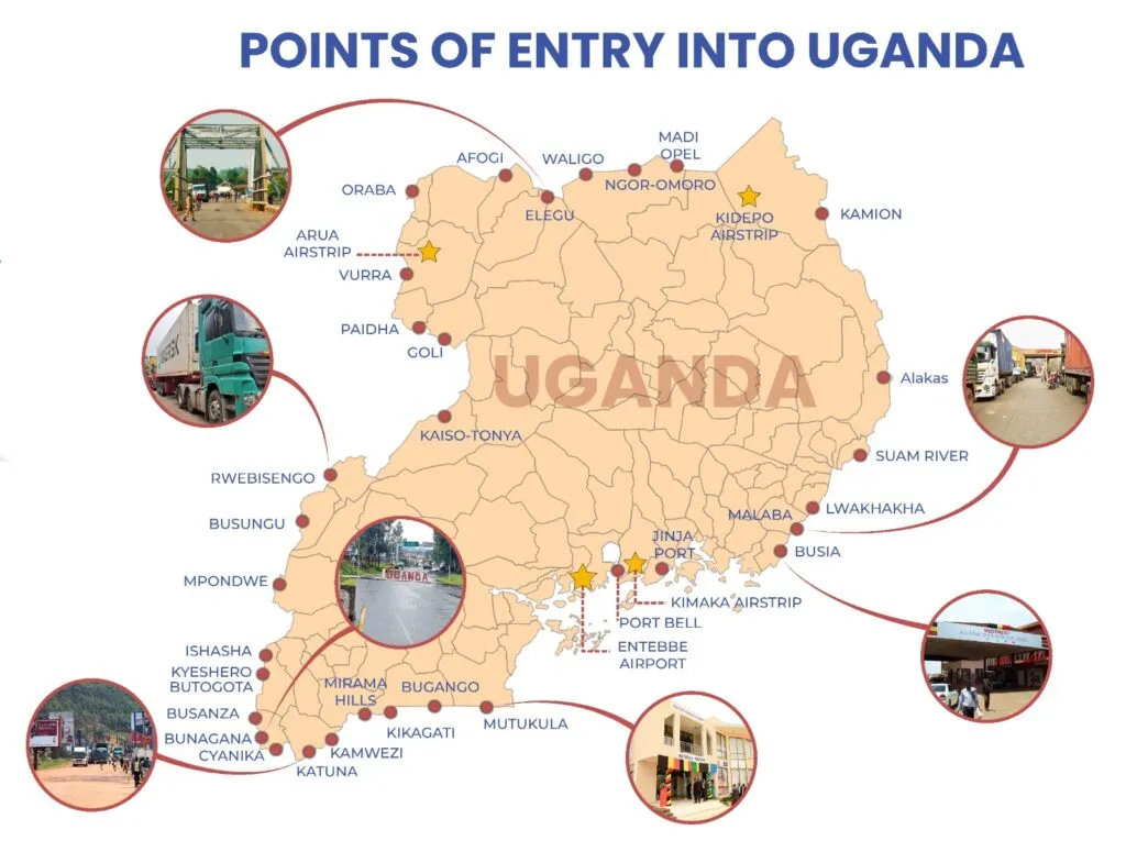 Map of Uganda showing the major points of Entry Map of Uganda showing the major points of Entry