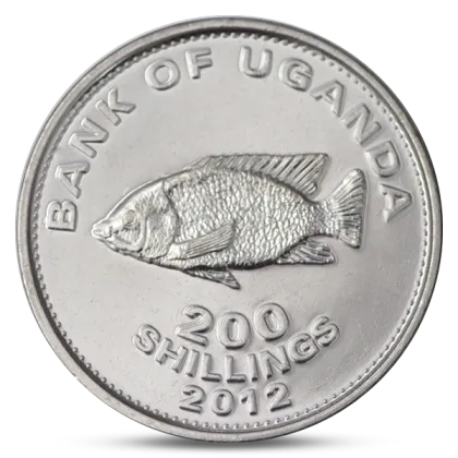 Silver 200 Ugandan shilling coin